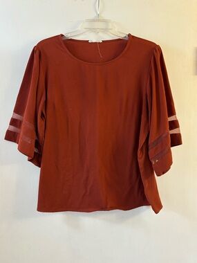 Women's Burnt Orange Round-Neck Flutter Sleeve Top